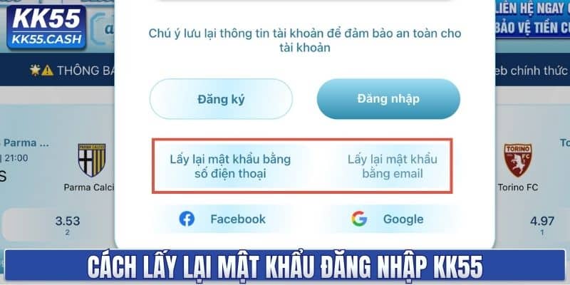 Cách lấy lại mật khẩu đăng nhập KK55