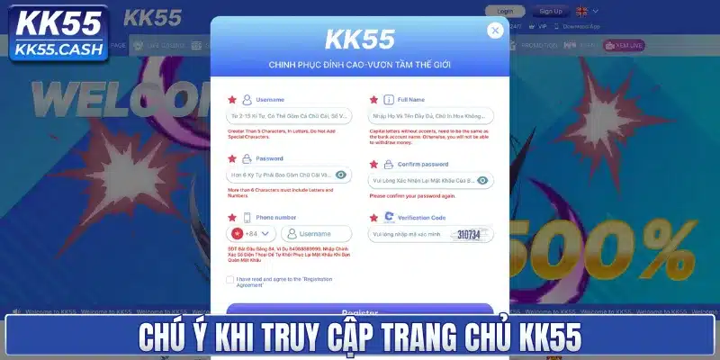 Chú ý khi truy cập trang KK55